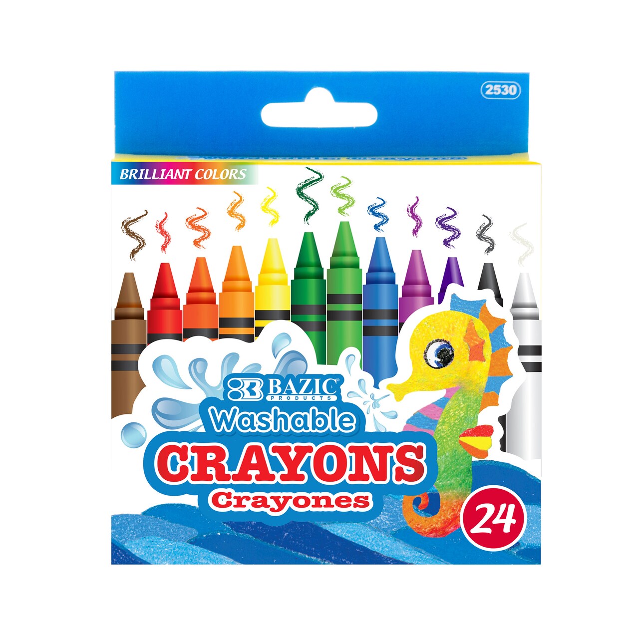 BAZIC 24 Color Washable Crayons, 24 Count, Premium Wax Crayons, for Coloring, Kids Art, School Art Class